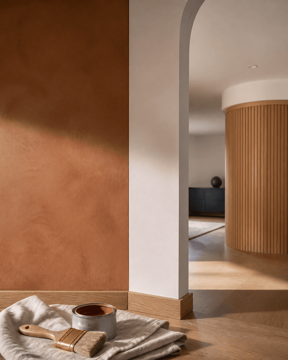Detailed view of a warm painted feature wall